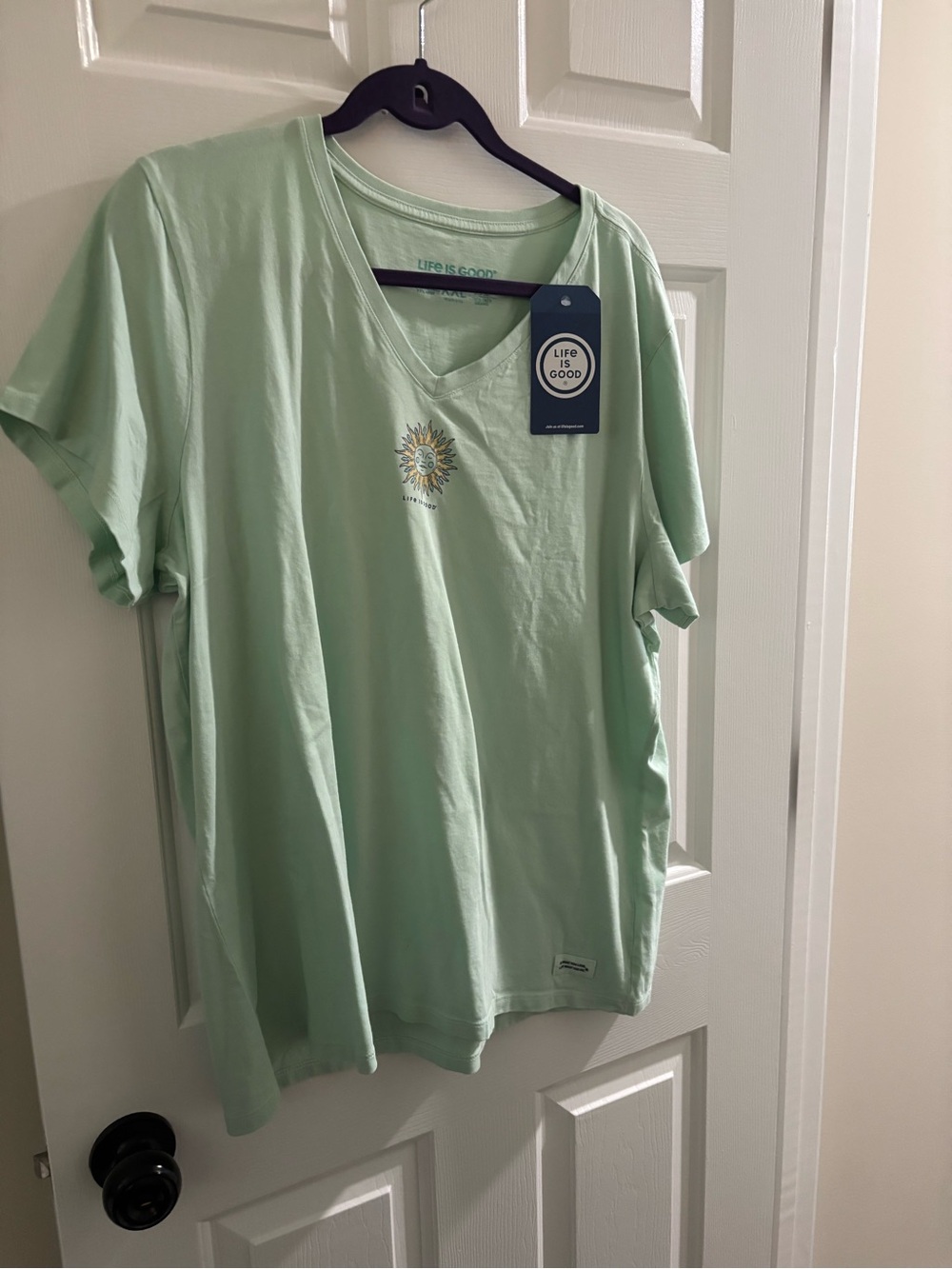New! Life Is Good Light Mint V-Neck Tee with Sunflower Graphic xxl - Picture 2 of 6